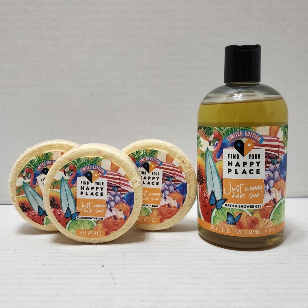 New Find Your Happy Place - Just Wanna Have Sun! - Gel & 3 Bath Bombs